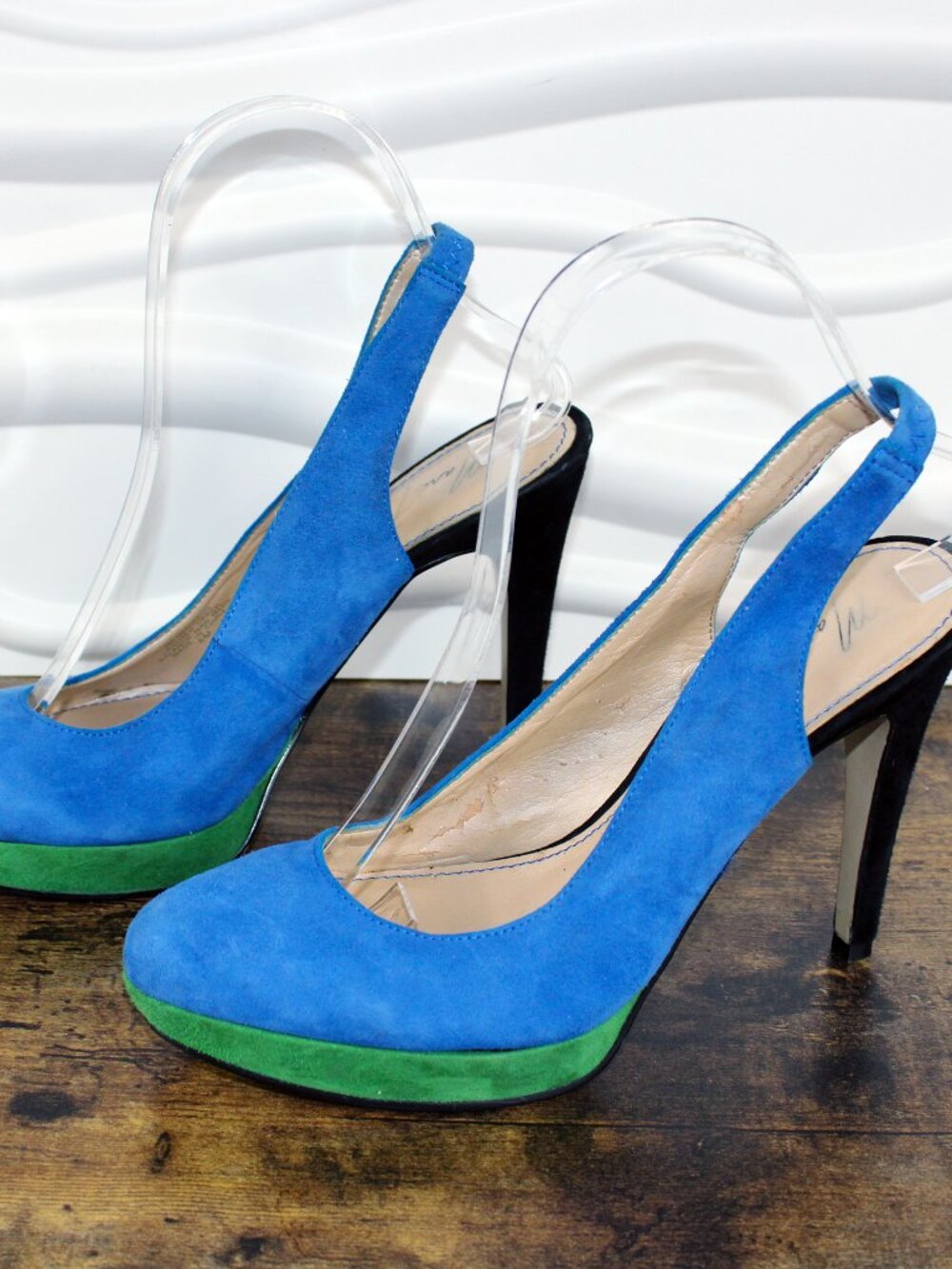 MARC FISHER Denise 6 Blue Green Suede Heels Color Block Pumps Platform Slingback